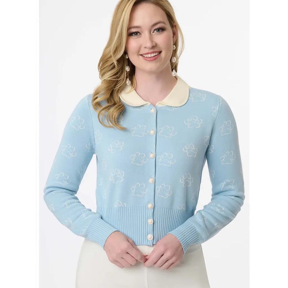 Disney Cats & Dogs Collection by Unique Vintage Blue‎ & Cream Paw Print Cardigan